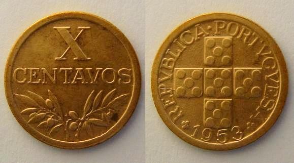 39a KM#583 Portugal - X Centavos 1953 (Bronze)