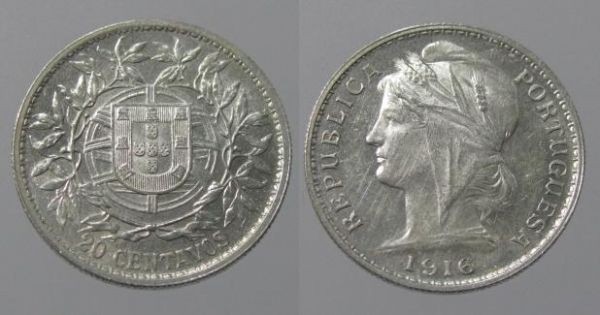 69a KM#562 Portugal - 20 Centavos 1916 (Prata)