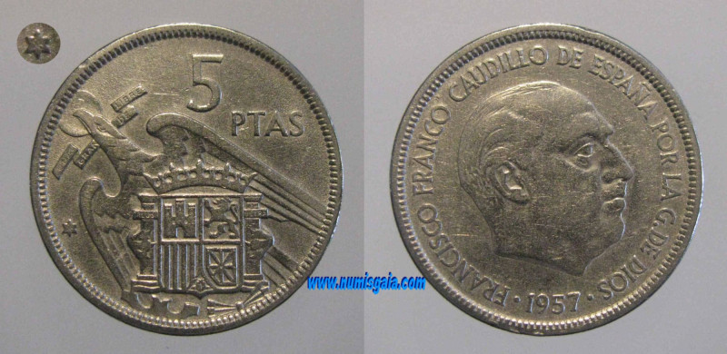 Espanha KM#786ES58d - 5 PESETAS 1958