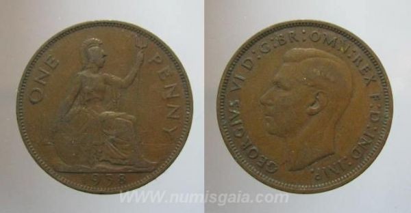 Great Britain KM#845GB38a - 1 PENNY 1938