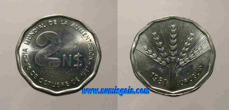 Uruguay KM#77UY81r - 2 NUEVOS PESOS 1981(FAO)