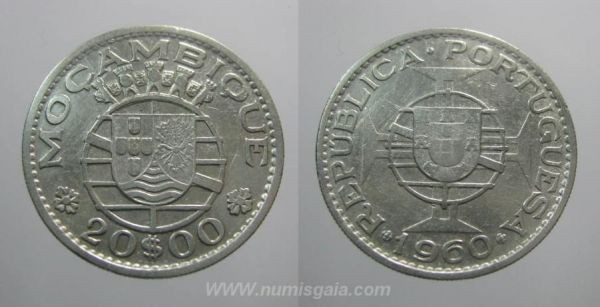 Moçambique KM#80MZ60g - 20 ESCUDOS 1960