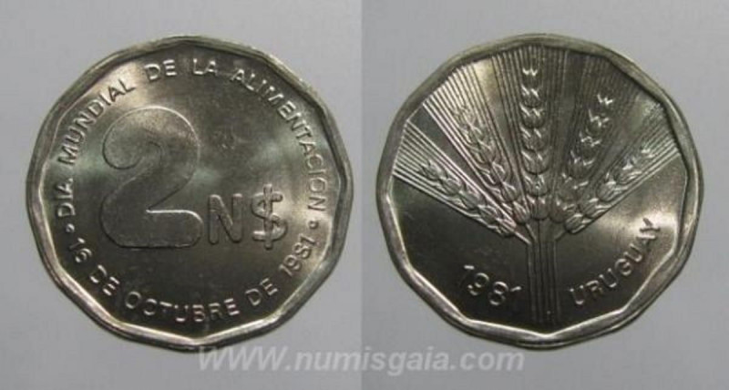 Uruguay KM#77UY81s - 2 NUEVOS PESOS 1981(FAO)