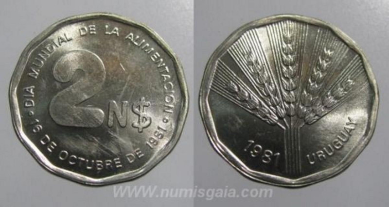 Uruguay KM#77UY81t - 2 NUEVOS PESOS 1981(FAO)